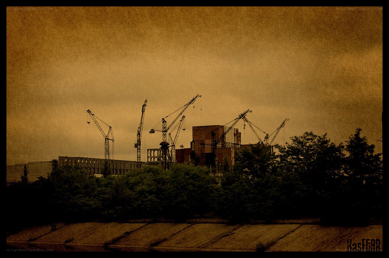 Industrial site with cranes