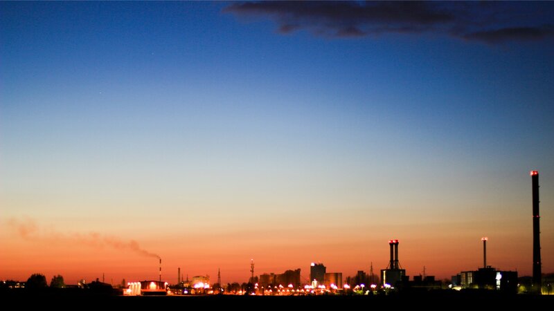 Industrial skyline at dusk