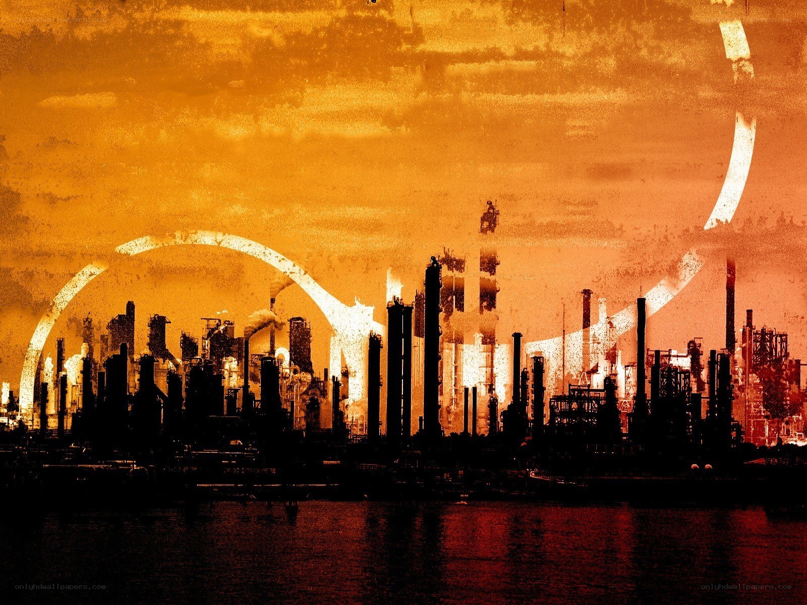 industrial skyline at sunset