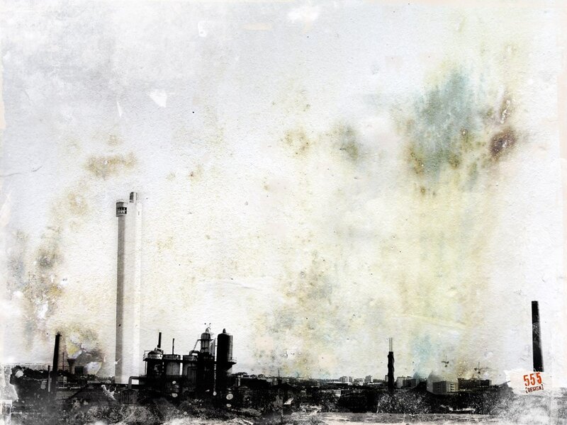industrial skyline with aged texture