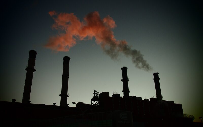 Industrial Smokestacks — Black, Dramatic, Sunset