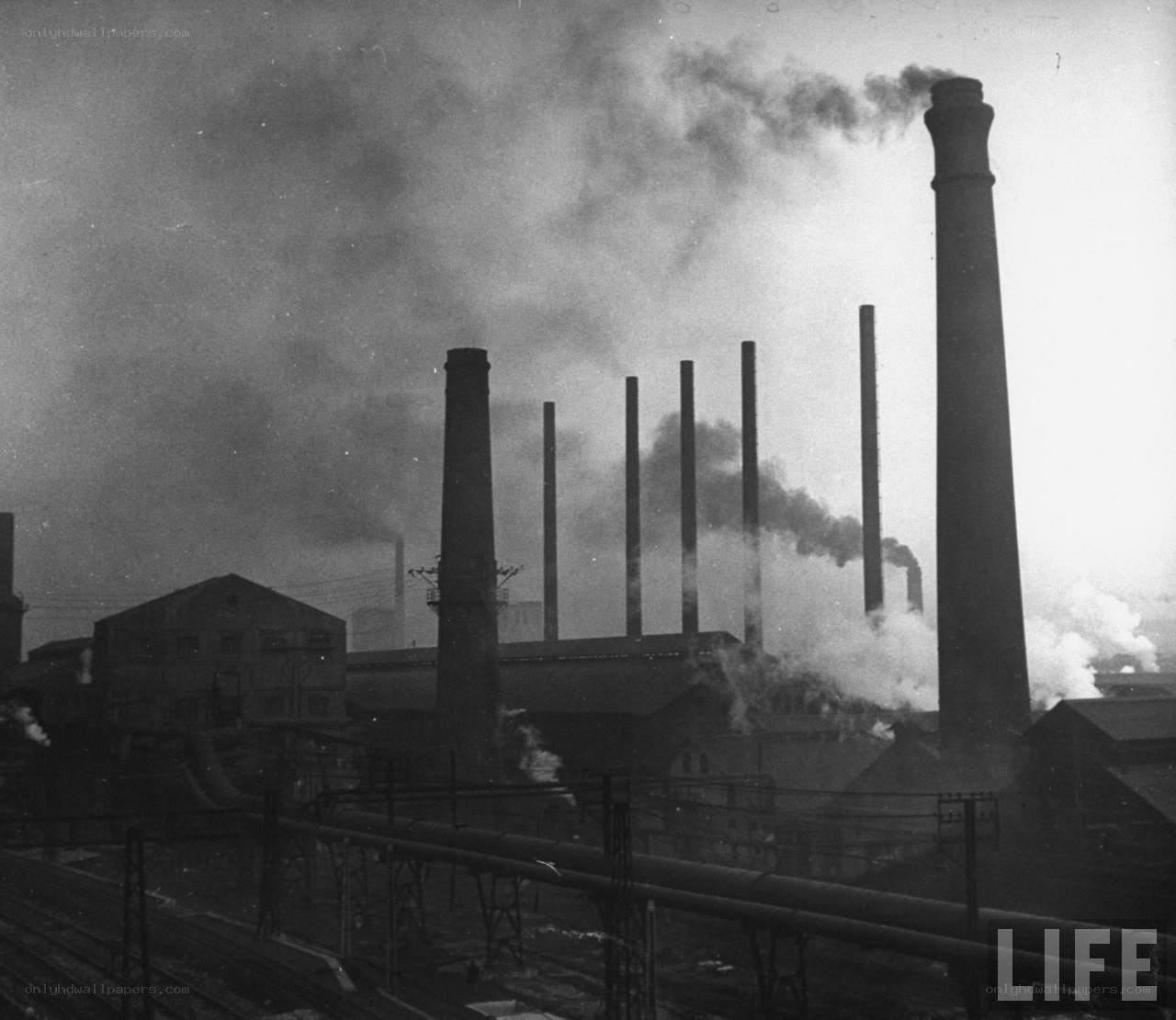 Industrial smokestacks emitting pollution