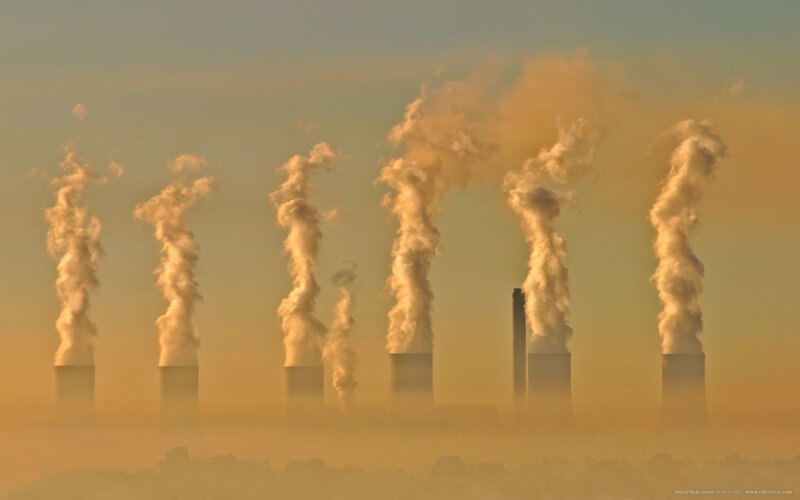 Industrial Smokestacks — Orange, Dramatic
