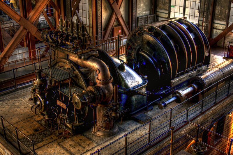 Industrial steam engine in a power plant