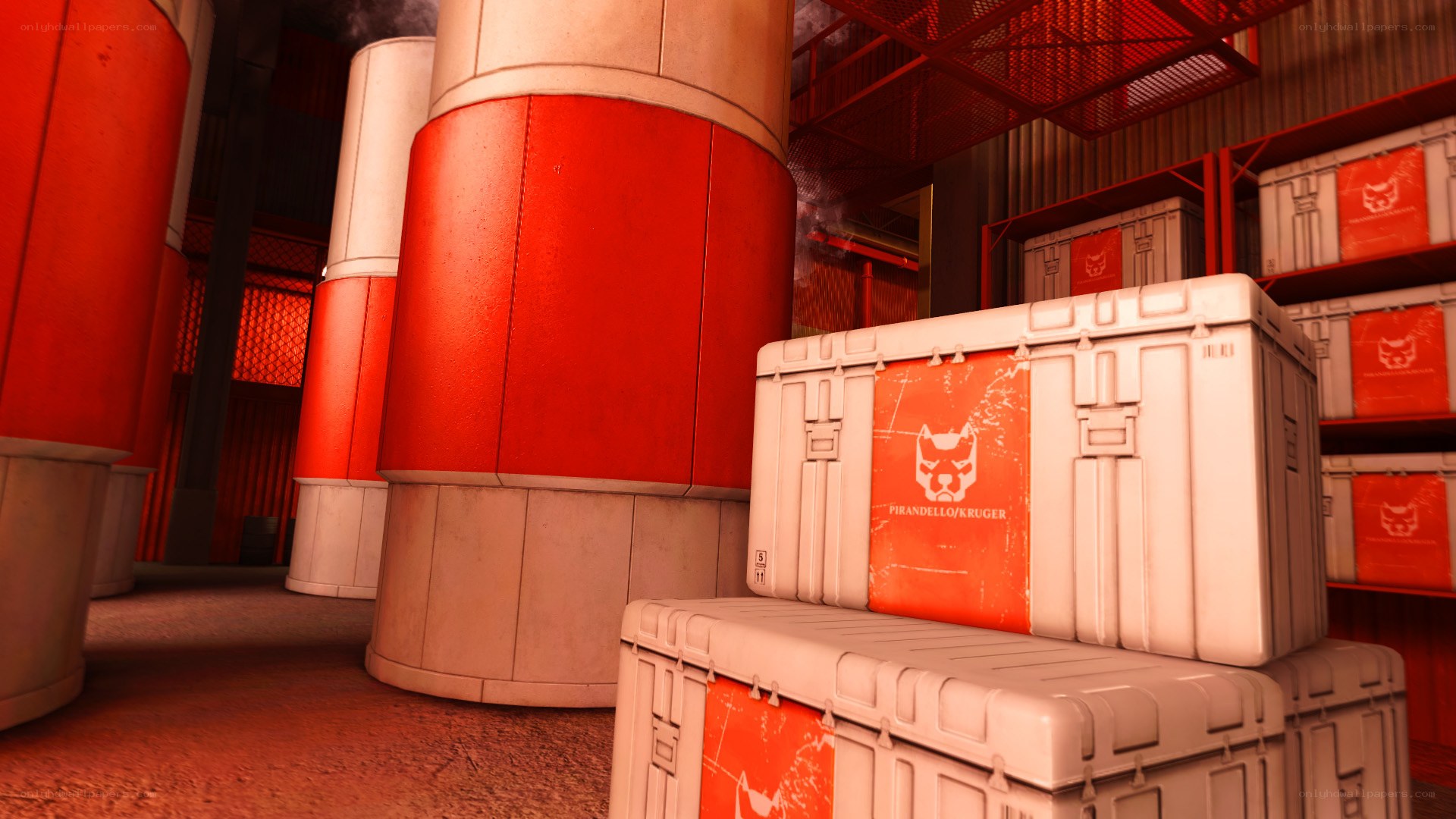industrial storage area with crates