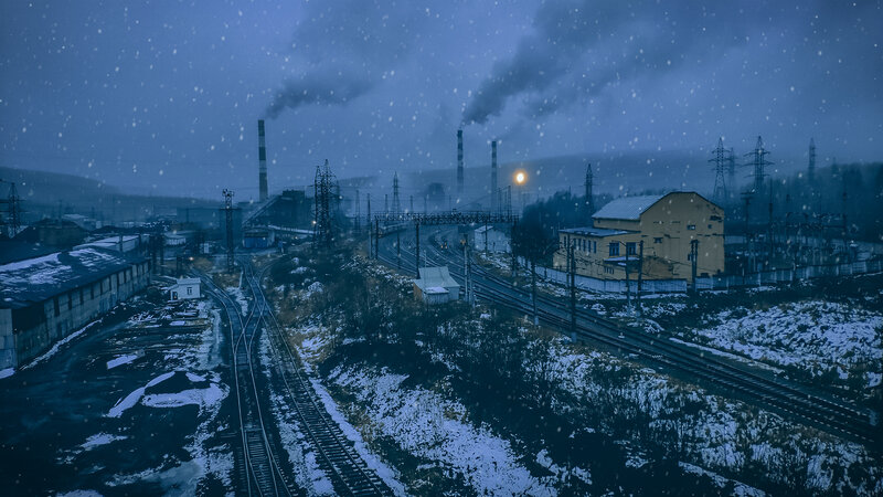 Industrial Town in Snow