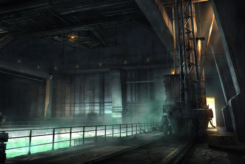 Industrial Warehouse Interior — Gray, Dramatic