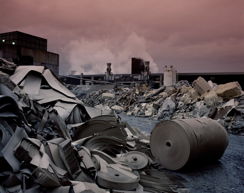 Industrial waste site at dusk