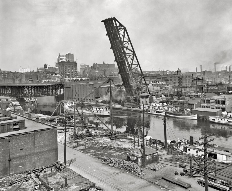 Industrial waterfront with drawbridge