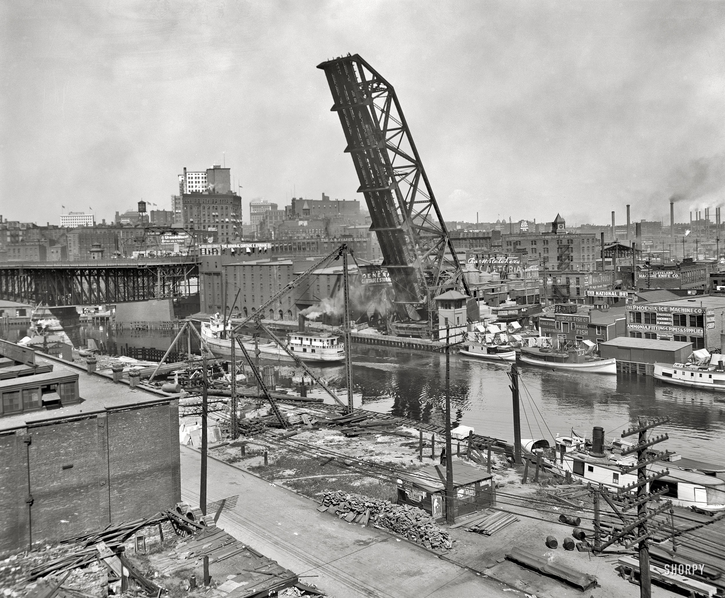 Industrial waterfront with drawbridge