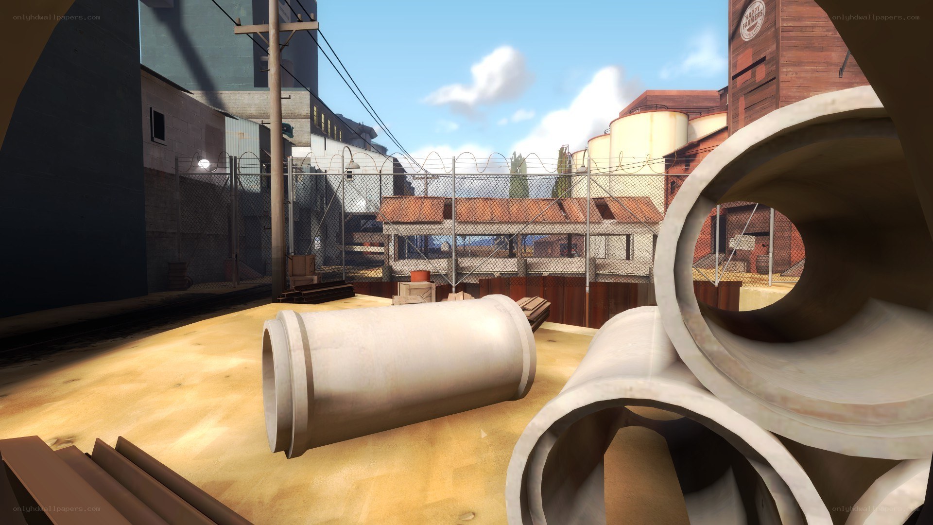 industrial yard with pipes