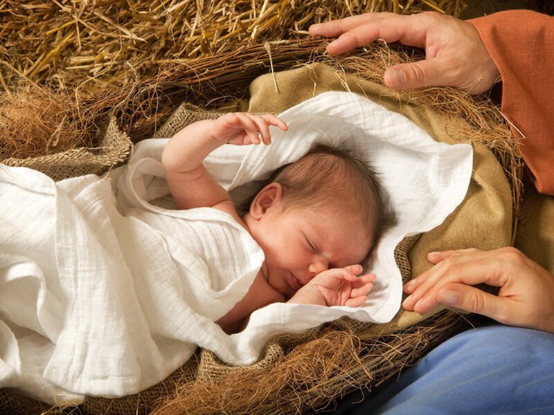 Infant in Manger — White