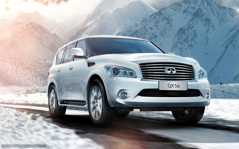 Infiniti QX56 on snowy mountain road