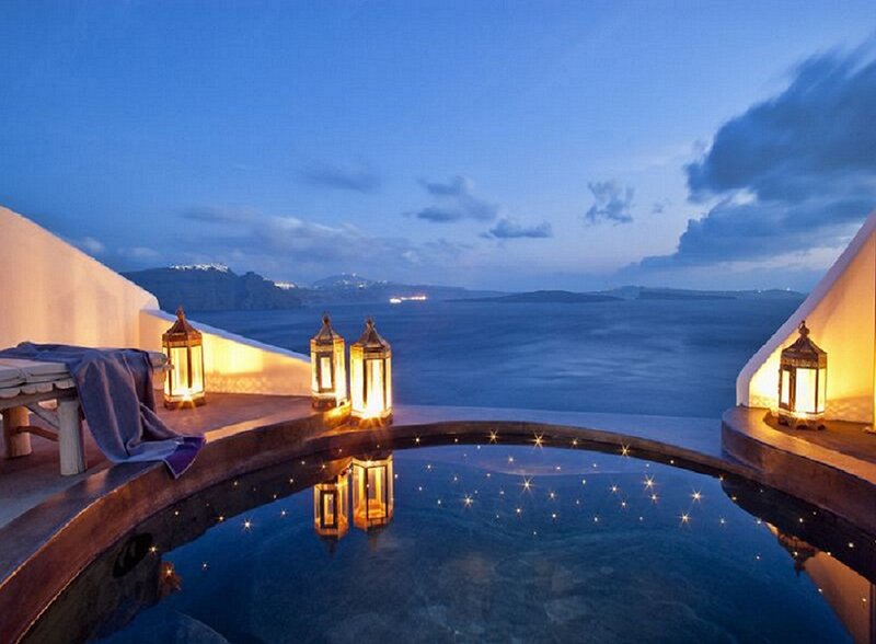Infinity Pool at Dusk — Blue, Serene, Night, Photograph