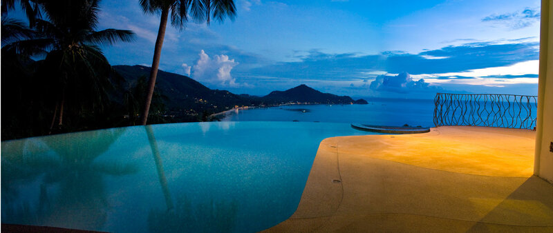 Infinity Pool at Dusk — Blue, Serene, Sunset