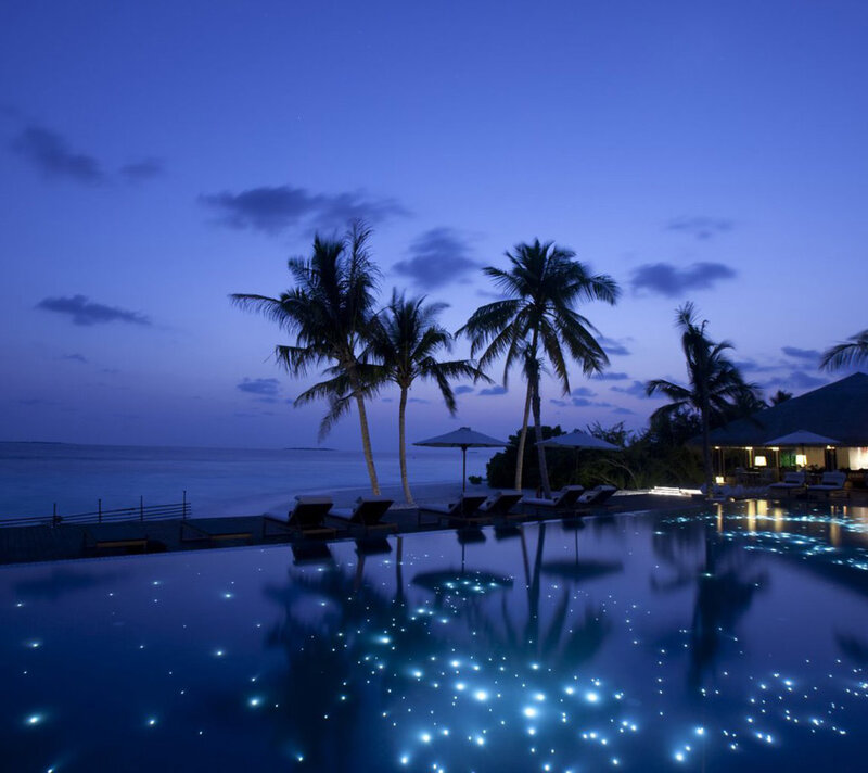 Infinity Pool at Night — Blue, Serene, Photograph