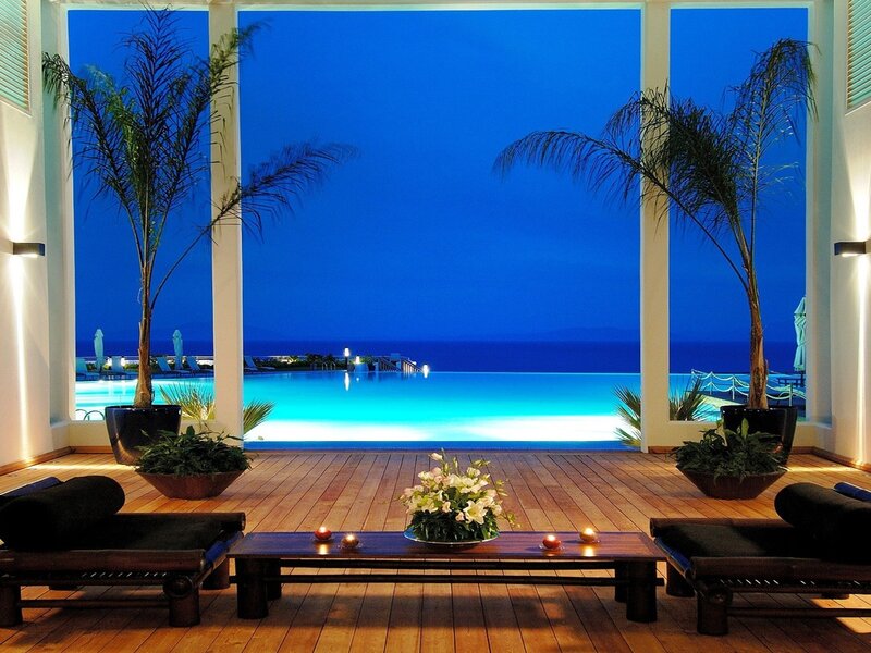 Infinity Pool at Night — Blue, Serene