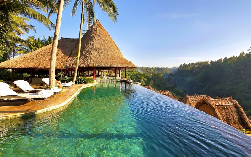 Infinity Pool at Resort — Blue, Serene, Morning, Photograph