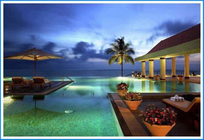 Infinity Pool at Resort — Blue, Serene, Night, Photograph