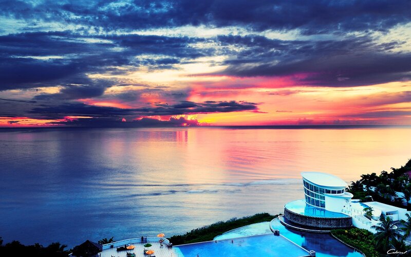 Infinity Pool at Sunset — Blue, Dramatic, Photograph, Ocean