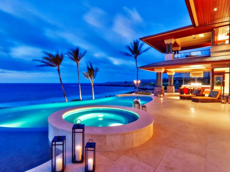 Infinity Pool at Sunset — Blue, Serene, Night