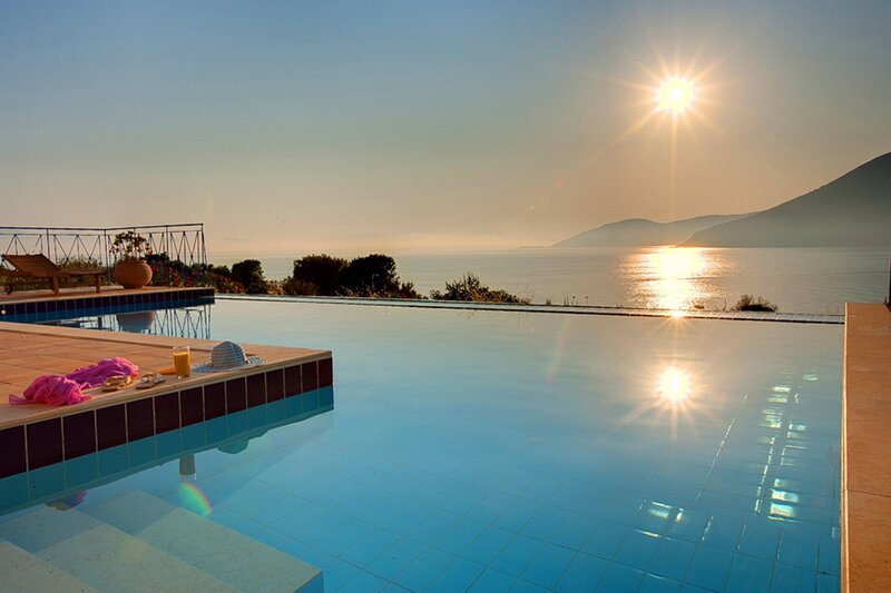 Infinity Pool at Sunset — Blue, Serene, Photograph, Sun