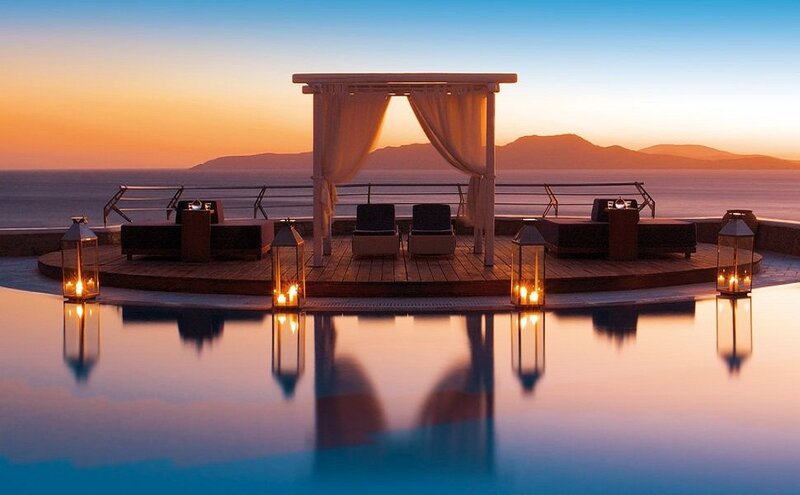 Infinity Pool at Sunset — Blue, Serene