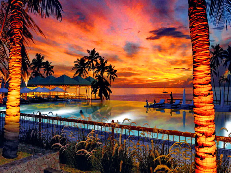 Infinity Pool at Sunset — Orange, Dramatic