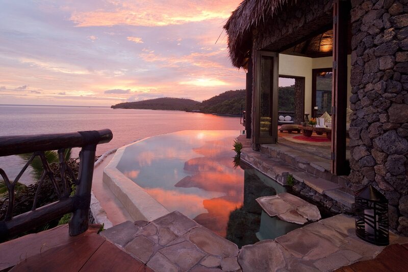 Infinity Pool at Sunset — Orange, Serene, Photograph, Ocean, Island