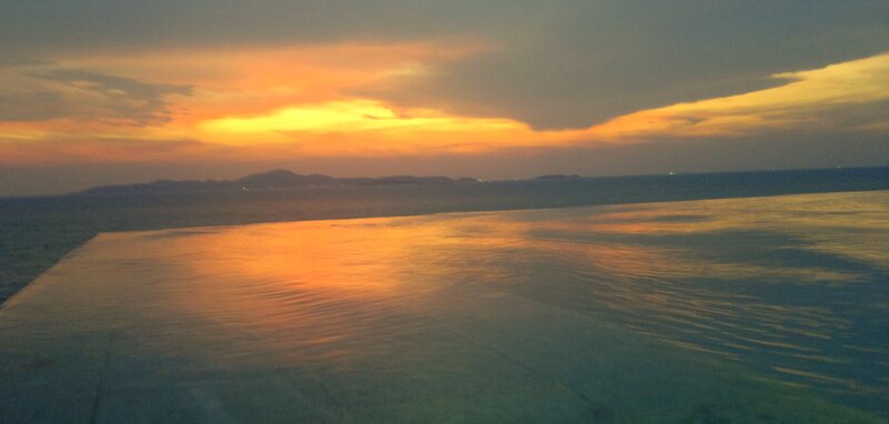Infinity Pool at Sunset — Orange, Serene, Photograph, Ocean, Sky