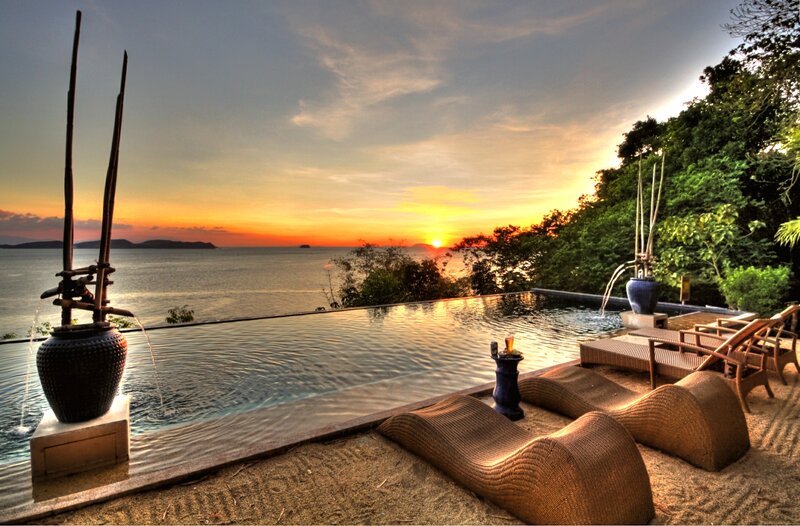 Infinity Pool at Sunset — Orange, Serene, Photograph, Ocean