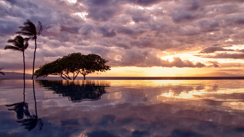 Infinity Pool at Sunset — Purple, Dramatic