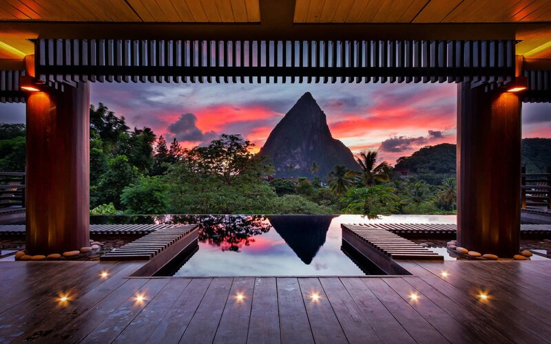Infinity Pool at Sunset — Red, Serene