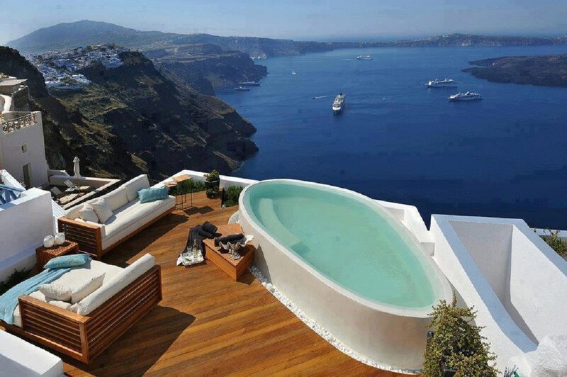 Infinity Pool on Cliff — Blue, Serene, Afternoon, Photograph