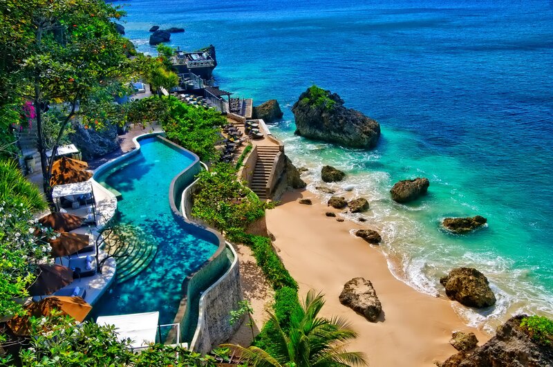 Infinity Pool on Cliff — Blue, Serene, Afternoon