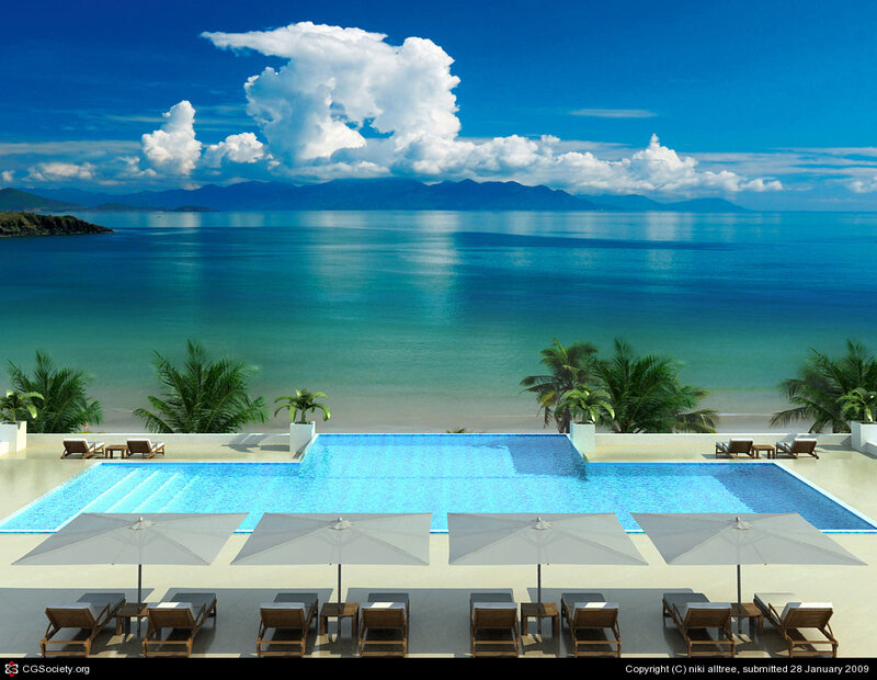 Infinity Pool Overlooking Ocean — Blue, Serene, Afternoon, 3d Render