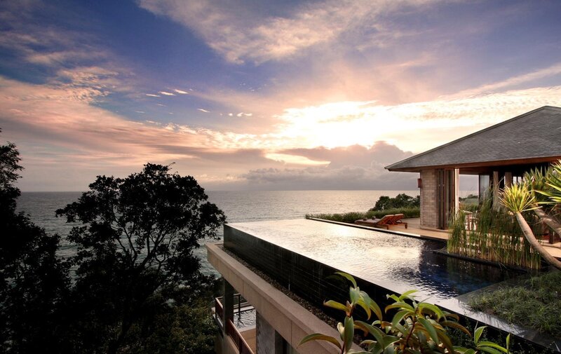 Infinity Pool Overlooking Ocean — Blue, Serene, Sunset, Photograph