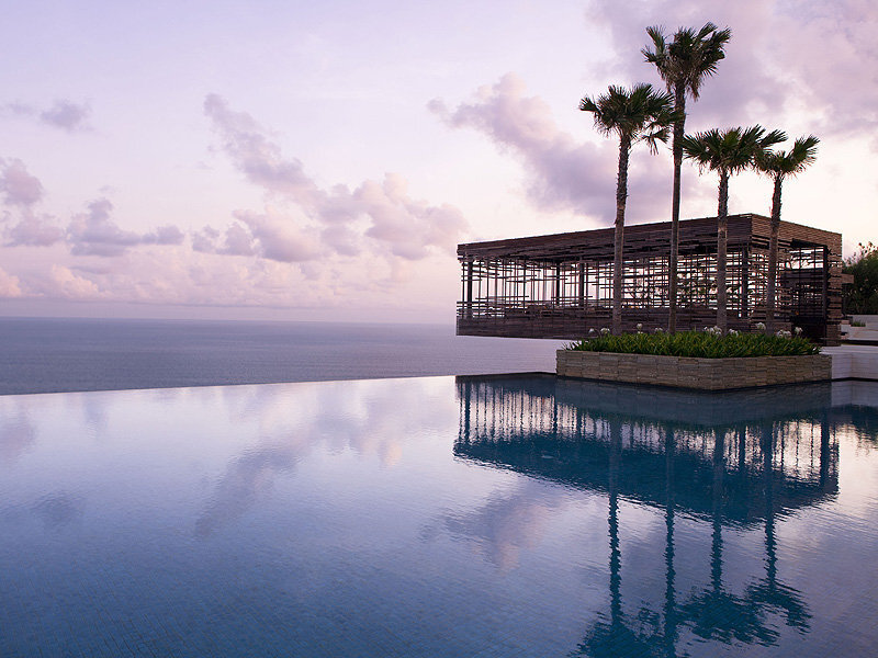 Infinity Pool Overlooking Ocean — Blue, Serene, Sunset