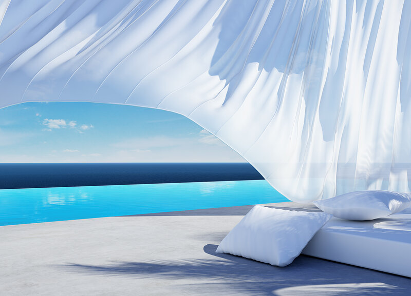 Infinity Pool Overlooking Ocean — White