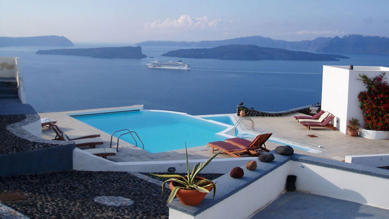 Infinity Pool Overlooking Sea — Blue, Serene, Afternoon, Photograph, Cruise Ship