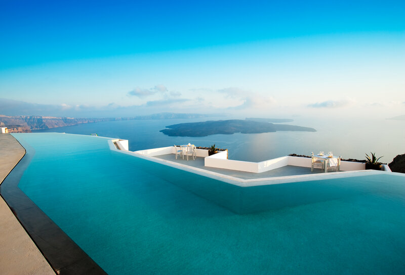 Infinity Pool Overlooking Sea — Blue, Serene, Morning, Photograph