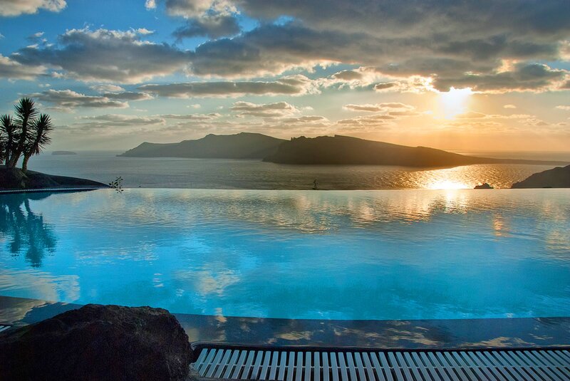 Infinity Pool Overlooking Sea — Blue, Serene, Sunset, Photograph, Ocean