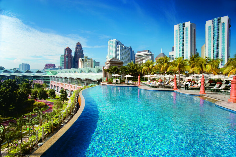 Infinity Pool with City View — Blue, Serene, Afternoon, Photograph, Skyscrapers