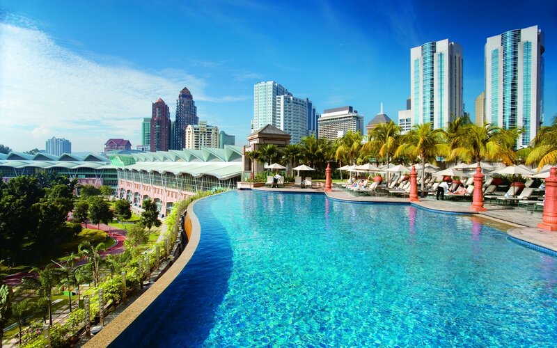 Infinity Pool with City View — Blue, Serene, Afternoon, Photograph