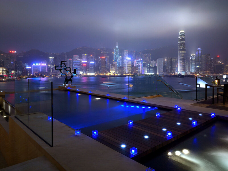 Infinity Pool with City View — Blue, Serene, Night