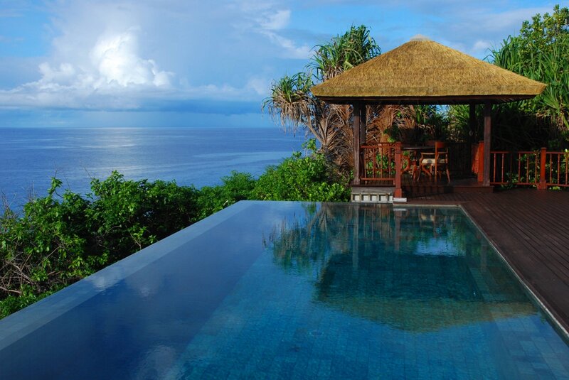 Infinity Pool with Gazebo — Blue, Serene, Afternoon, Photograph, Ocean