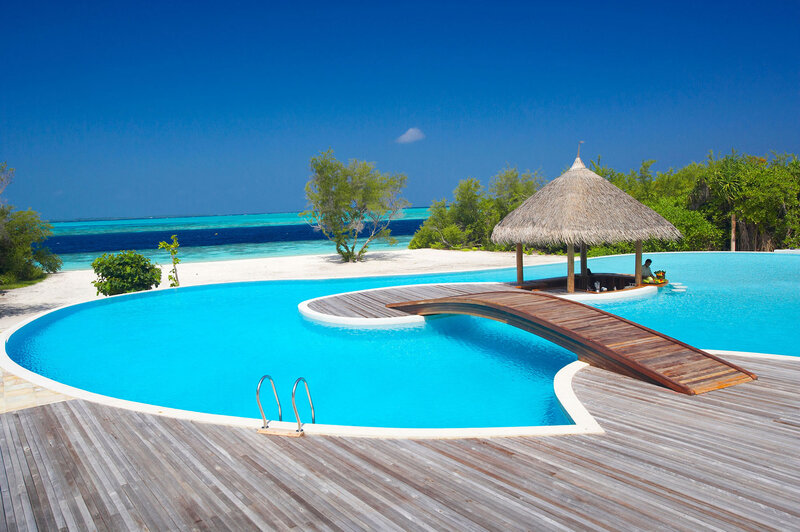 Infinity Pool with Gazebo — Blue, Serene, Afternoon, Photograph