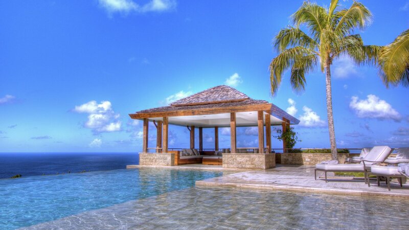 Infinity Pool with Gazebo — Blue, Serene, Afternoon
