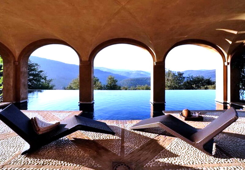 Infinity Pool with Lounge Chairs — Blue