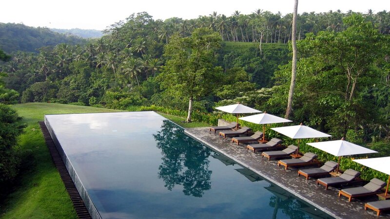 Infinity Pool with Lounge Chairs — Green, Serene